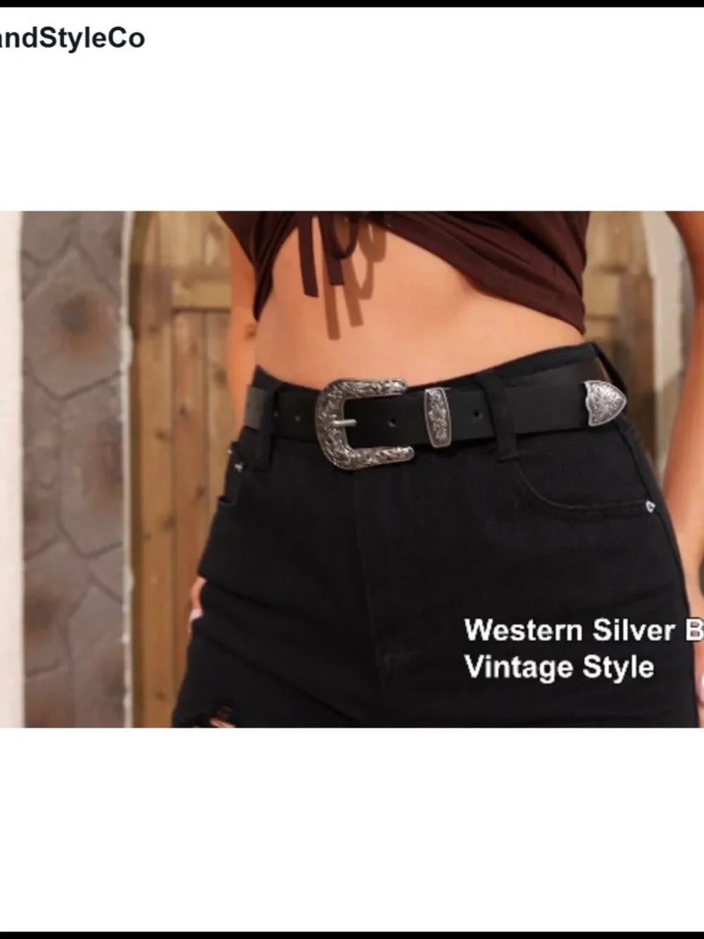 Womens PU Leather Western Belt with Silver Vintage Buckle Cowgirl Belt
